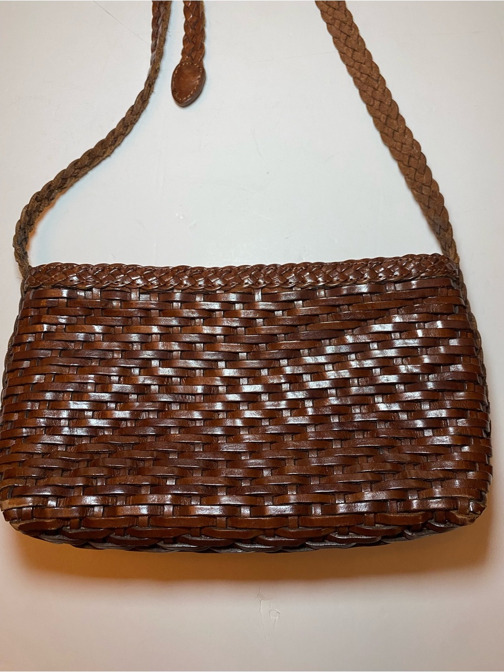 Woven Basketweave Brown Leather Crossbody/Shoulder Bag by CEM